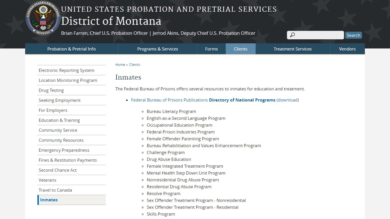 Inmates | District of Montana - United States Courts